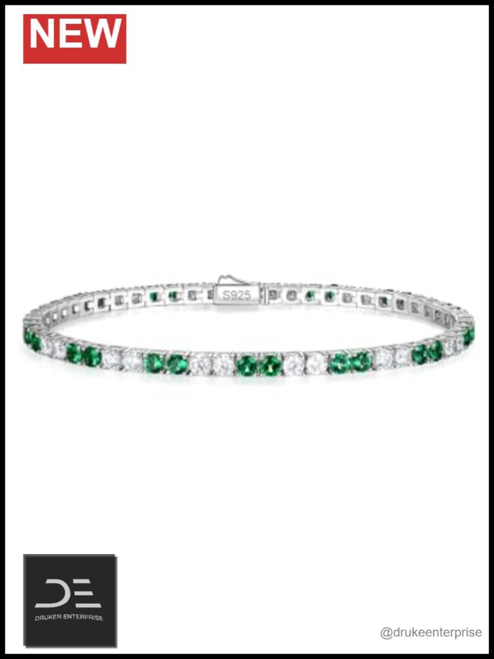 Sterling Silver Tennis Bracelet Moissanite Created Emerald VVS1 925